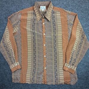 Vintage 90s The Man's Shop Button Down Shirt Mens L Brown Geo Stripe Made in USA